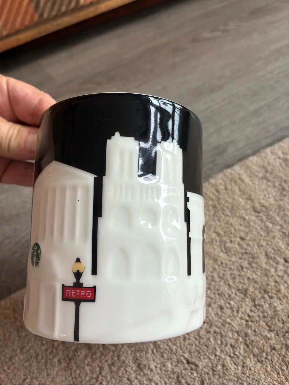 Starbucks Paris Mug 2011 Collector Series 16oz Black White Embossed City Coffee